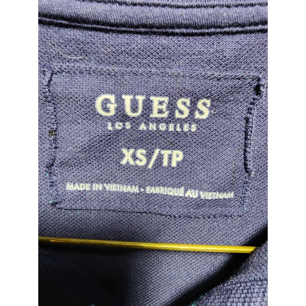 Guess Top Womens XL Blue Floral Short Sleeve Blouse Tank Collared Quarter Button - Picture 5 of 15